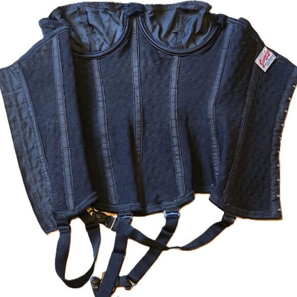 1950's vintage Scandale black girdle corset bra by Tru Balance sz 32b w garters - Picture 7 of 8